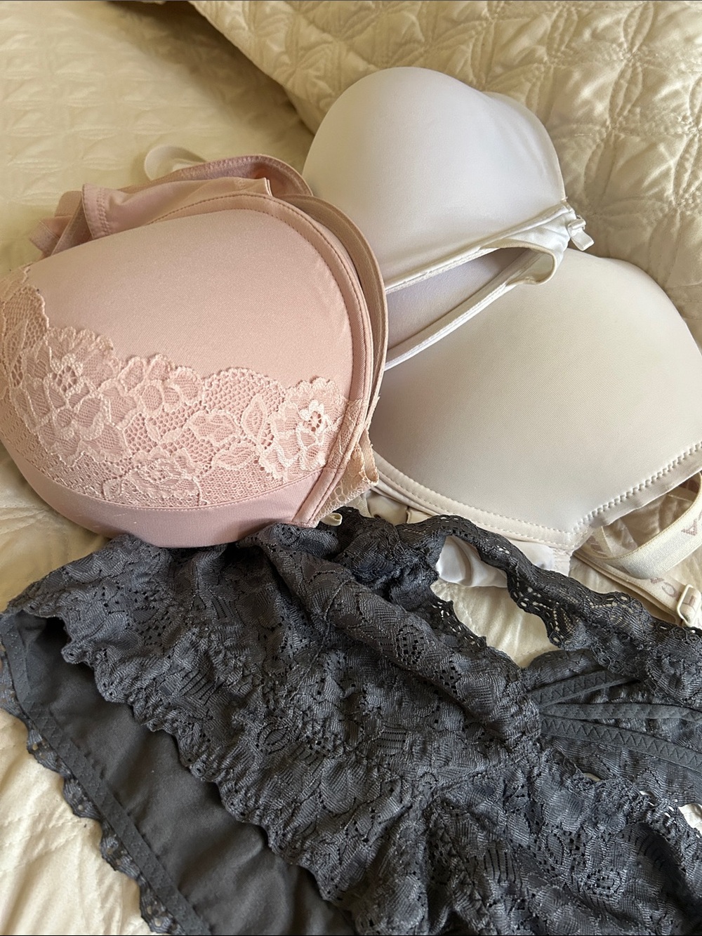 Maidenform Pink and White Lace-Trim Push-Up. Price for all 4.